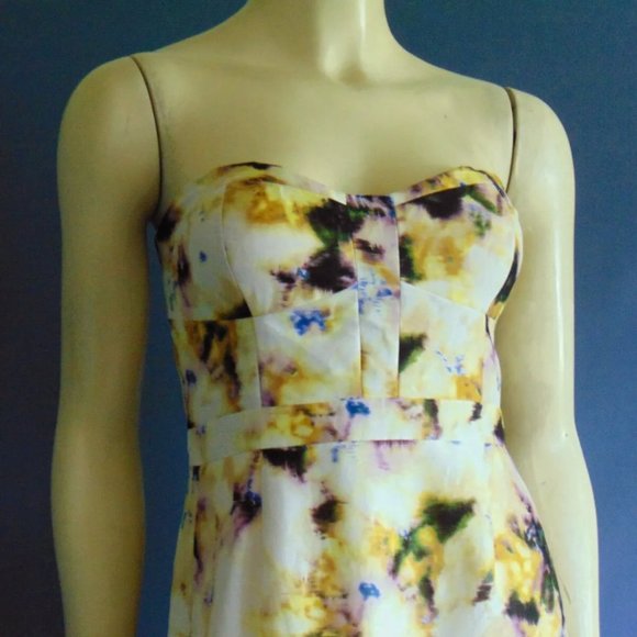 J. Crew Linen Silk Yellow Tie Dye Strapless Summer Dress 6 - Picture 4 of 7